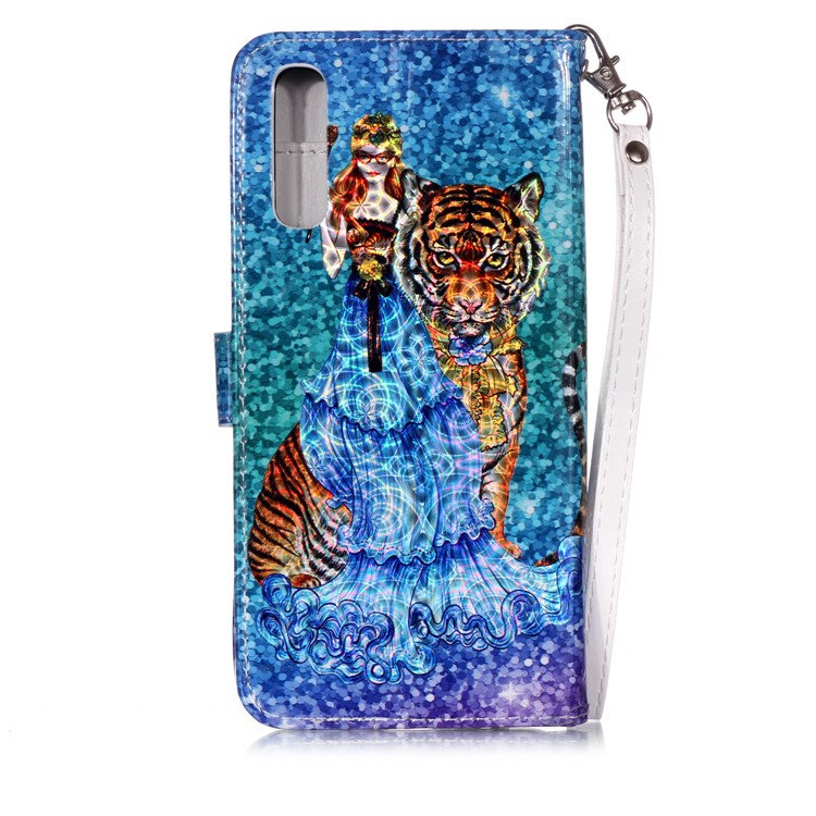 Glossy Pattern Printing Wallet Stand Flip Leather Case for Samsung Galaxy A70 - Tiger-4