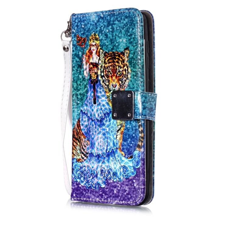 Glossy Pattern Printing Wallet Stand Flip Leather Case for Samsung Galaxy A70 - Tiger-6