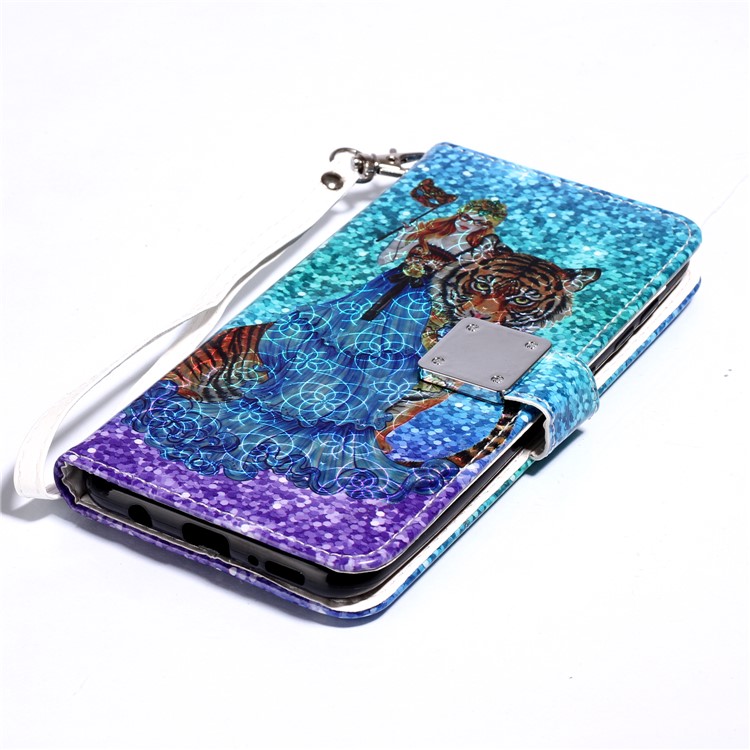 Glossy Pattern Printing Wallet Stand Flip Leather Case for Samsung Galaxy A70 - Tiger-8