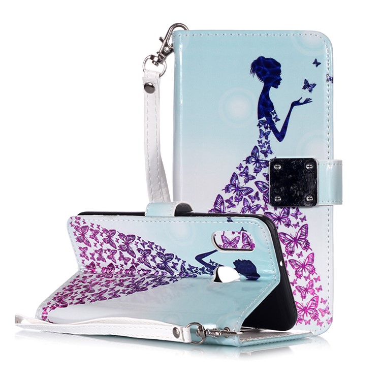 Glossy Pattern Printing Wallet Stand Flip Leather Case for Samsung Galaxy A40 - Beauty-1