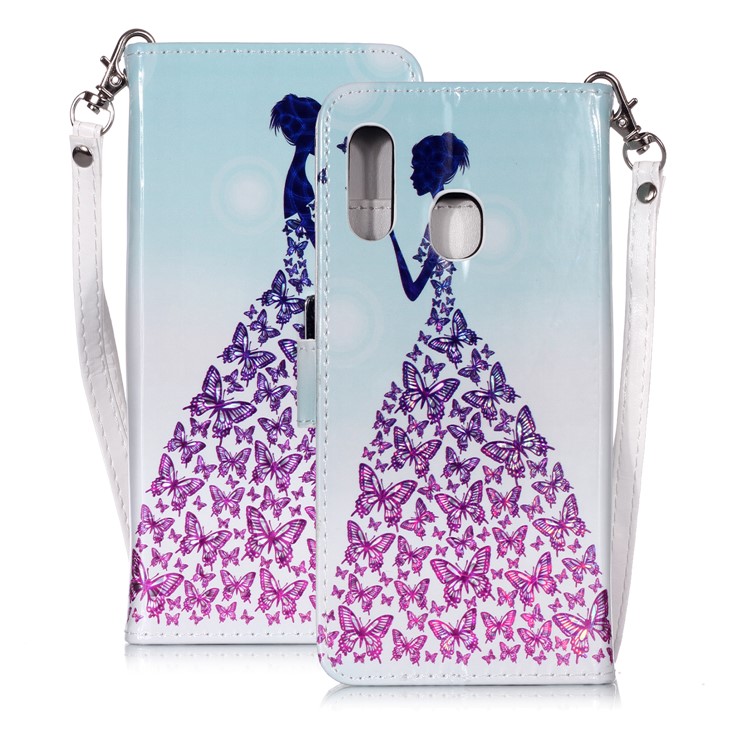 Glossy Pattern Printing Wallet Stand Flip Leather Case for Samsung Galaxy A40 - Beauty-2