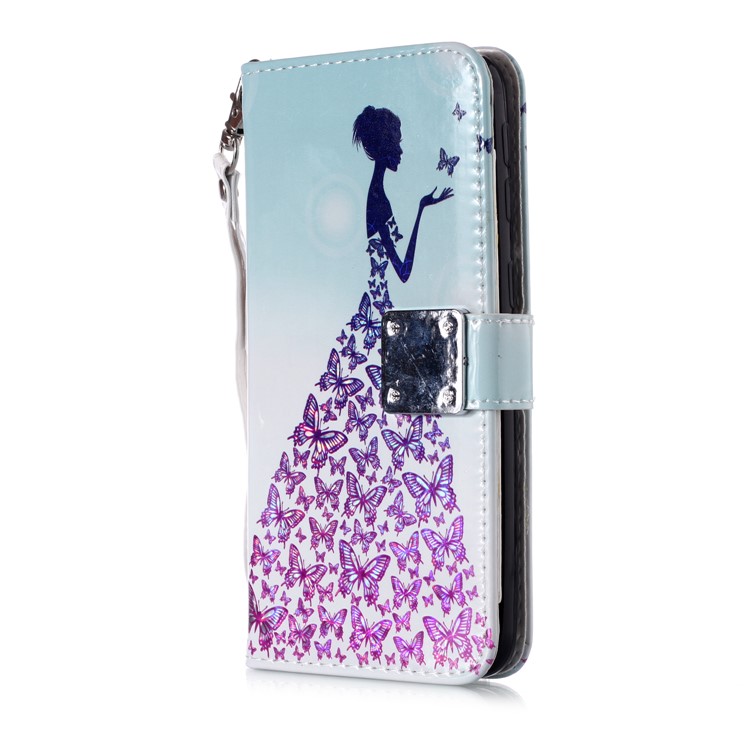 Glossy Pattern Printing Wallet Stand Flip Leather Case for Samsung Galaxy A40 - Beauty-5