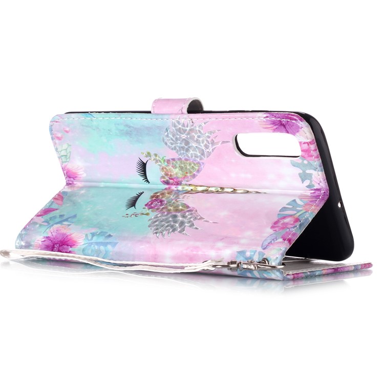Custodia A Portafoglio In Pelle Lucida Con Stampa A Motivo Lucido Per Samsung Galaxy A50 - Unicorno-6