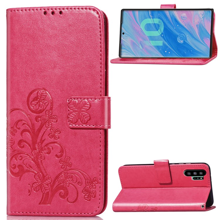 HAT PRINCE Imprinted Clover Leather Case Wallet Phone Cover for Samsung Galaxy Note 10 Plus - Rose-1