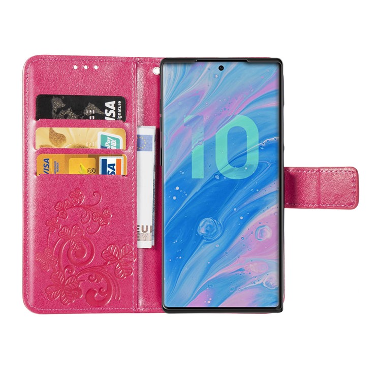 HAT PRINCE Imprinted Clover Leather Case Wallet Phone Cover for Samsung Galaxy Note 10 Plus - Rose-4