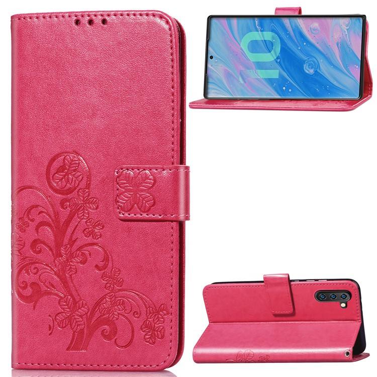 HAT PRINCE Imprinted Clover Leather Wallet Stand Case for Samsung Galaxy Note 10 - Rose-1