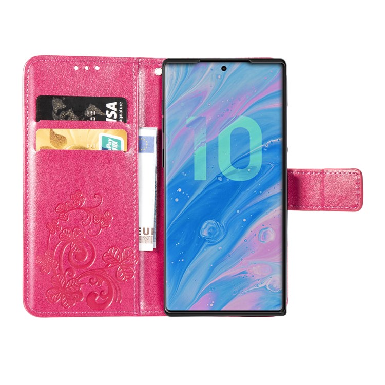 HAT PRINCE Imprinted Clover Leather Wallet Stand Case for Samsung Galaxy Note 10 - Rose-4