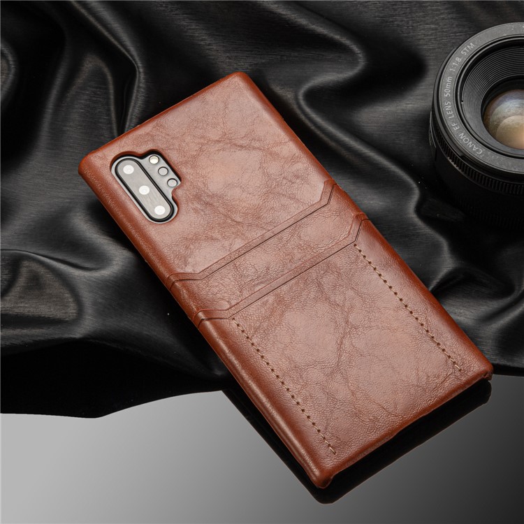 PU Leather Coated Hard PC Phone Case Dual Card Slots Cover for Samsung Galaxy Note 10 Plus - Brown-4