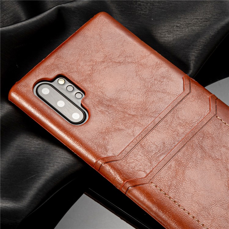 PU Leather Coated Hard PC Phone Case Dual Card Slots Cover for Samsung Galaxy Note 10 Plus - Brown-6