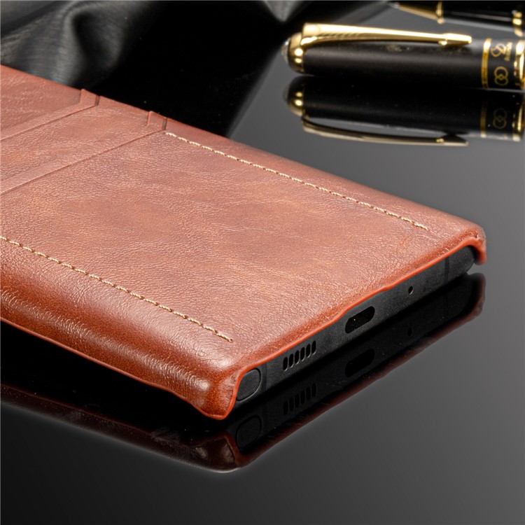 PU Leather Coated Hard PC Phone Case Dual Card Slots Cover for Samsung Galaxy Note 10 Plus - Brown-8