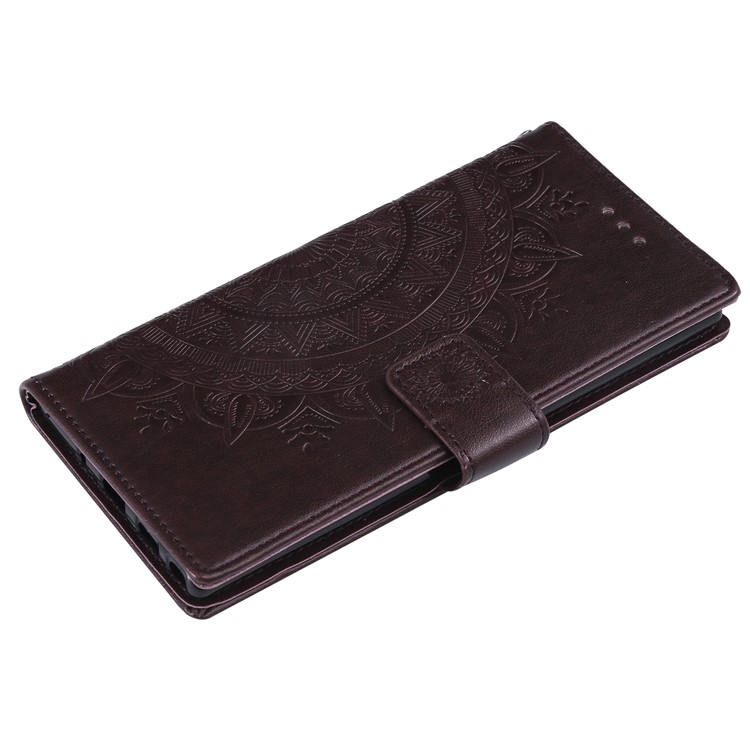 Imprint Flower Leather Wallet Phone Case with Stand for Samsung Galaxy Note 10 Plus - Coffee-7