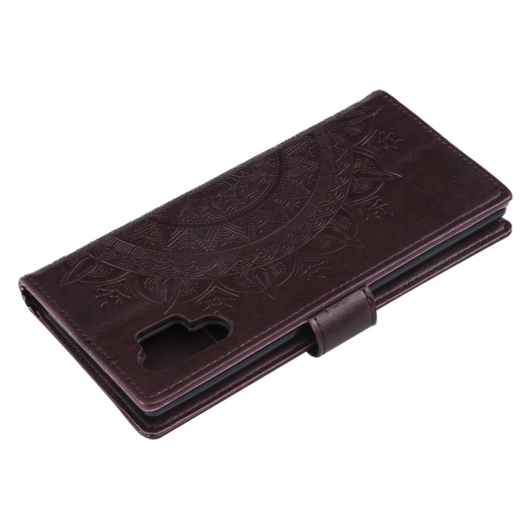 Imprint Flower Leather Wallet Phone Case with Stand for Samsung Galaxy Note 10 Plus - Coffee-8