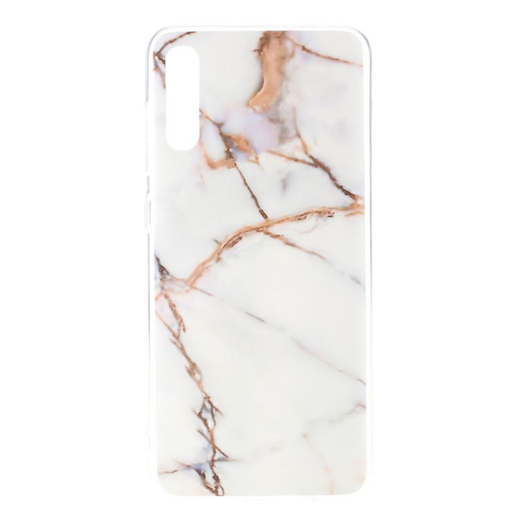 Marble Pattern IMD TPU Back Case for Samsung Galaxy A70 - White/Brown-1