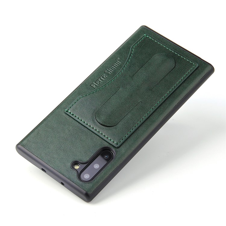 FIERRE SHANN PU Leather Card Holder Kickstand Back Shell for Samsung Galaxy Note 10 - Green-10