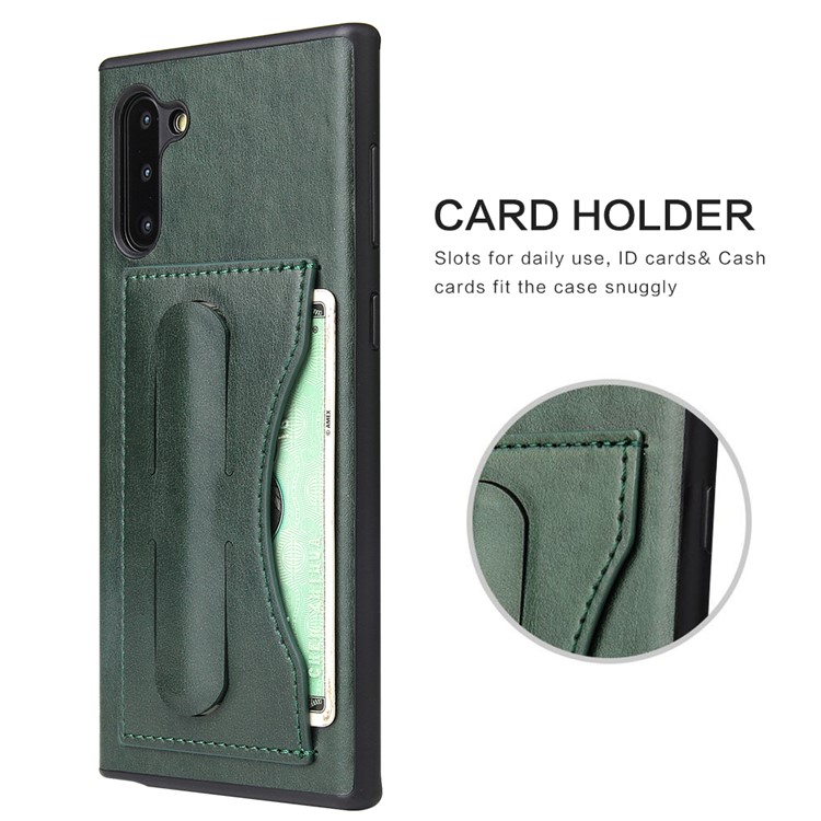 FIERRE SHANN PU Leather Card Holder Kickstand Back Shell for Samsung Galaxy Note 10 - Green-6