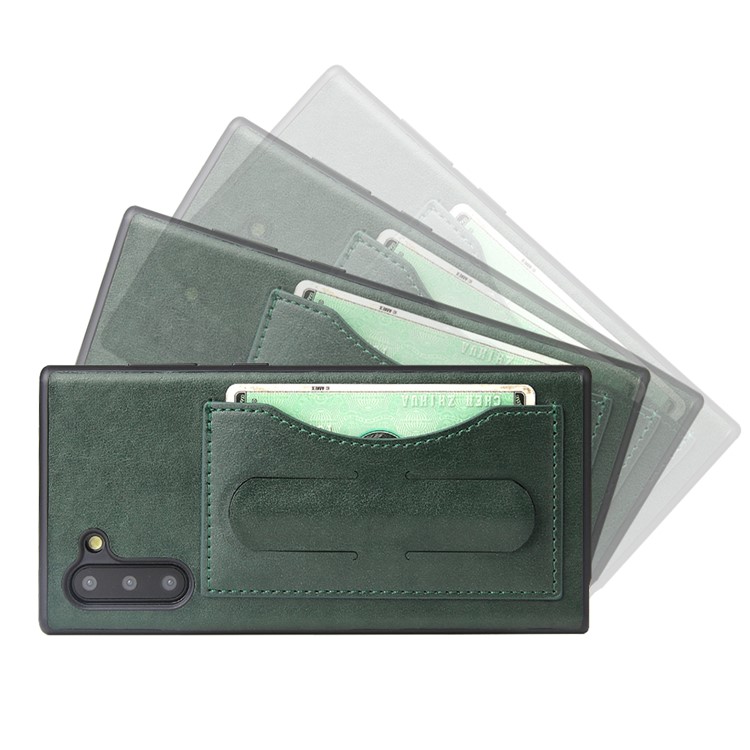 FIERRE SHANN PU Leather Card Holder Kickstand Back Shell for Samsung Galaxy Note 10 - Green-8