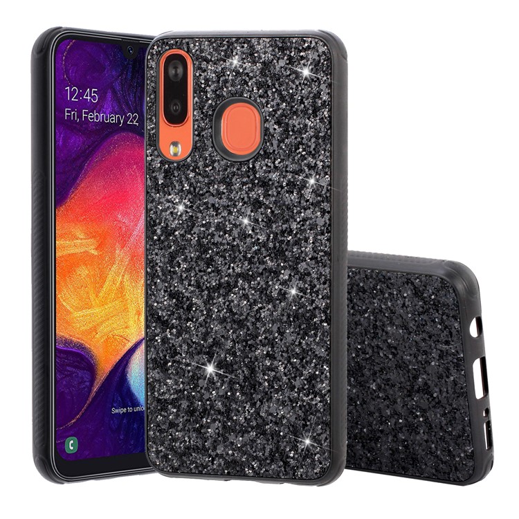 

For Samsung Galaxy A30 Flash Powder TPU+PC Shell Casing - Black, Galaxy A30