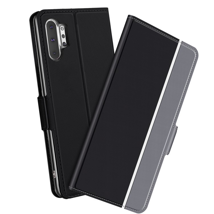Funda De Cuero Para Teléfono Con Doble Ranura Para Tarjeta Con Soporte De Cordón Para Samsung Galaxy Note 10 Plus - Negro-1