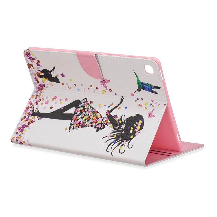 Pattern Printing Wallet Stand Leather Tablet Case for Samsung Galaxy Tab S5e SM-T720 / T725 - Girl and Butterflies-4