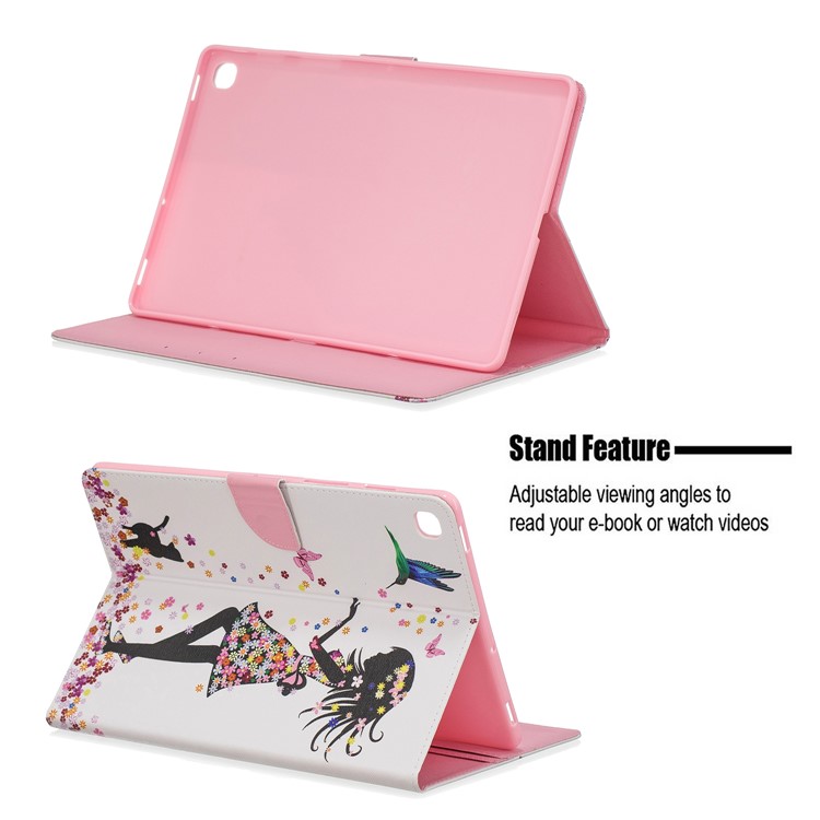 Pattern Printing Wallet Stand Leather Tablet Case for Samsung Galaxy Tab S5e SM-T720 / T725 - Girl and Butterflies-9