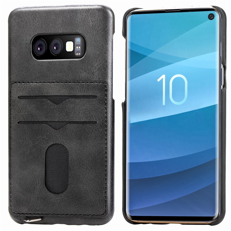 PU Leather Coated Hard PC Cover with Card Slots for Samsung Galaxy S10e - Black-1