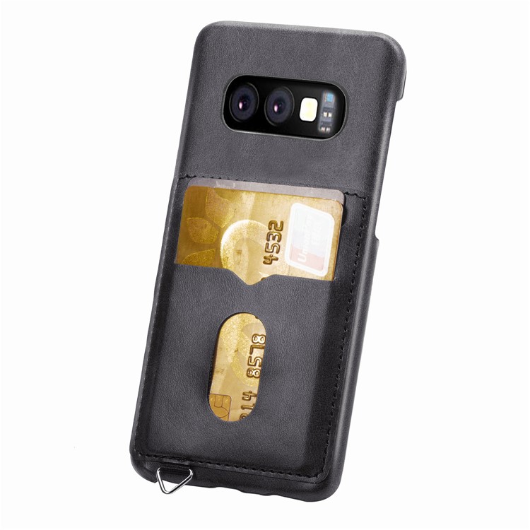 PU Leather Coated Hard PC Cover with Card Slots for Samsung Galaxy S10e - Black-4
