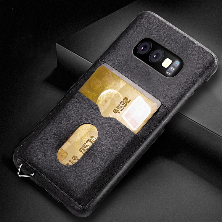 PU Leather Coated Hard PC Cover with Card Slots for Samsung Galaxy S10e - Black-5