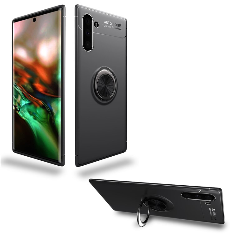 LENUO Metal Ring Kickstand TPU Shell Case for Samsung Galaxy Note 10 / Note 10 5G Built-in Magnetic Metal Sheet - All Black-11