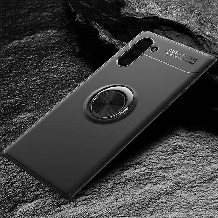 LENUO Metal Ring Kickstand TPU Shell Case for Samsung Galaxy Note 10 / Note 10 5G Built-in Magnetic Metal Sheet - All Black-13