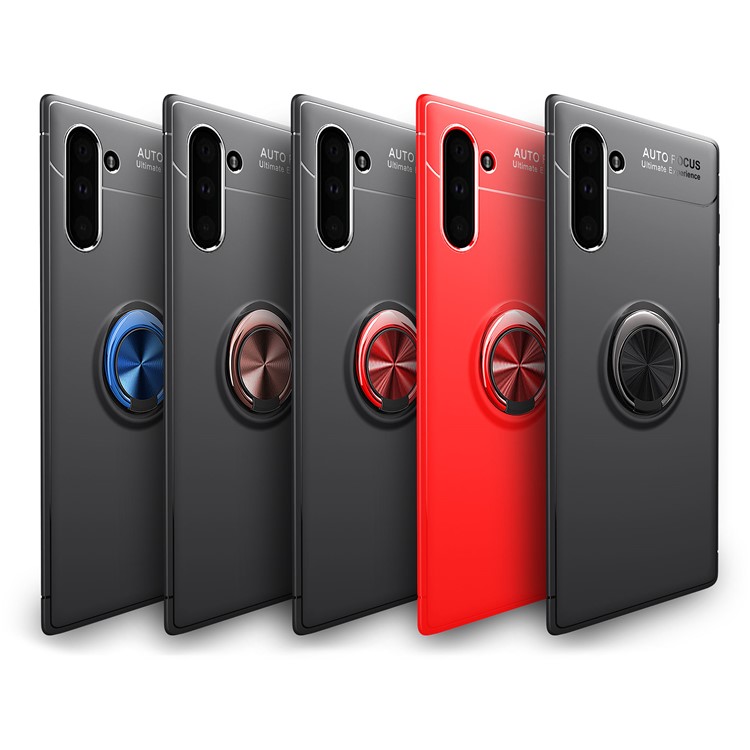 LENUO Metal Ring Kickstand TPU Shell Case for Samsung Galaxy Note 10 / Note 10 5G Built-in Magnetic Metal Sheet - All Black-14
