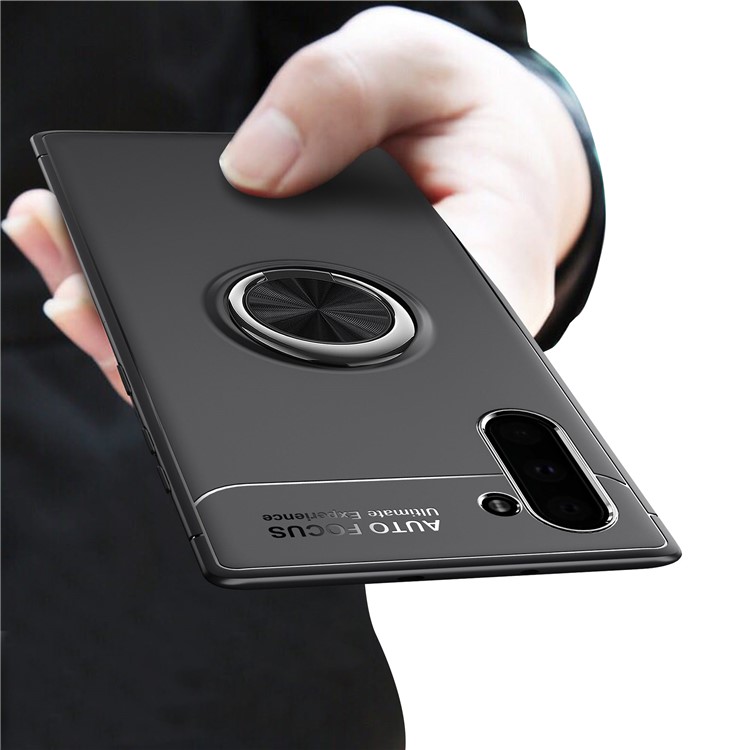 LENUO Metal Ring Kickstand TPU Shell Case for Samsung Galaxy Note 10 / Note 10 5G Built-in Magnetic Metal Sheet - All Black-2