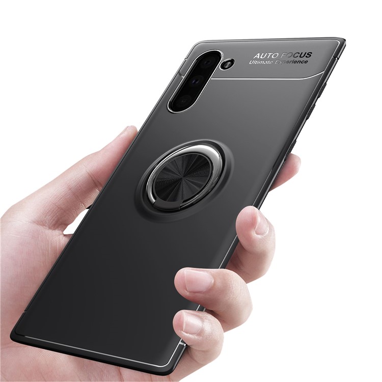 LENUO Metal Ring Kickstand TPU Shell Case for Samsung Galaxy Note 10 / Note 10 5G Built-in Magnetic Metal Sheet - All Black-4