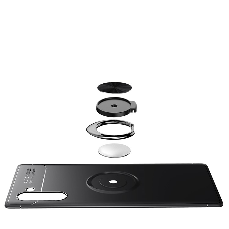 LENUO Metal Ring Kickstand TPU Shell Case for Samsung Galaxy Note 10 / Note 10 5G Built-in Magnetic Metal Sheet - All Black-7