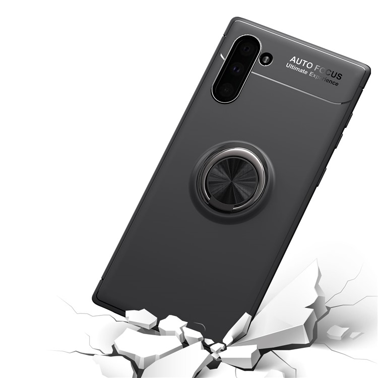 LENUO Metal Ring Kickstand TPU Shell Case for Samsung Galaxy Note 10 / Note 10 5G Built-in Magnetic Metal Sheet - All Black-8