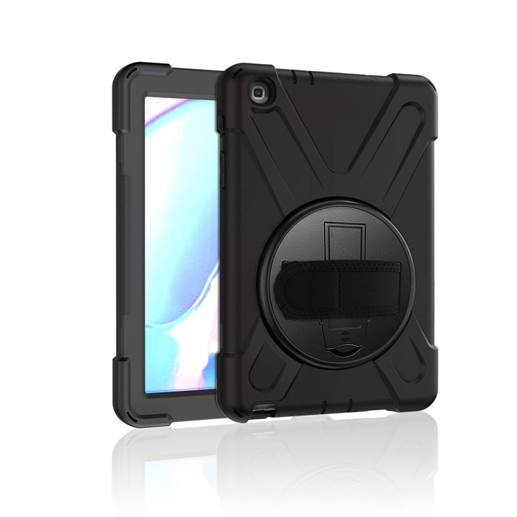 Involucro Di Copertura Per Cavalletto Rotante PC + TPU A Forma Di X Con Cinturino Per Samsung Galaxy Tab A 8.0 (2019) Con Penna S SM-P200 - Nero-11