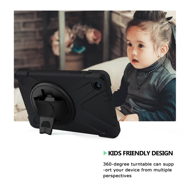 Involucro Di Copertura Per Cavalletto Rotante PC + TPU A Forma Di X Con Cinturino Per Samsung Galaxy Tab A 8.0 (2019) Con Penna S SM-P200 - Nero-2