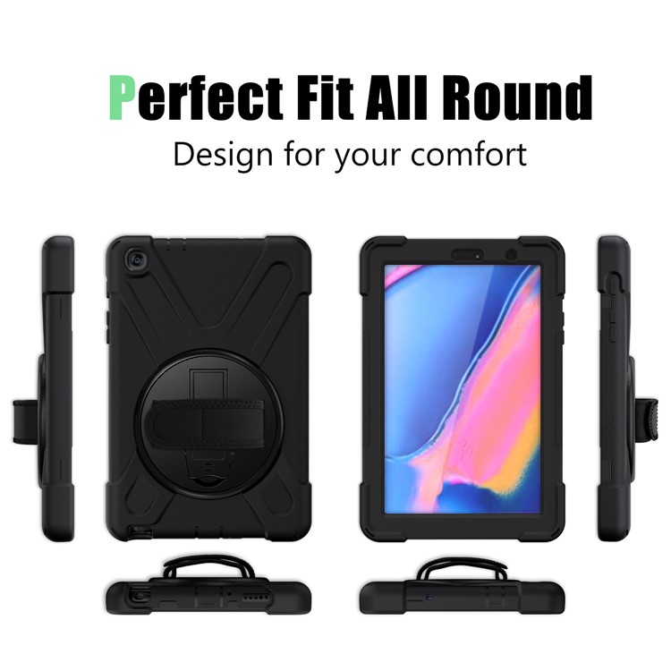 Involucro Di Copertura Per Cavalletto Rotante PC + TPU A Forma Di X Con Cinturino Per Samsung Galaxy Tab A 8.0 (2019) Con Penna S SM-P200 - Nero-4