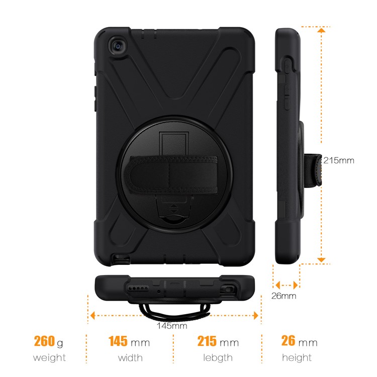 Involucro Di Copertura Per Cavalletto Rotante PC + TPU A Forma Di X Con Cinturino Per Samsung Galaxy Tab A 8.0 (2019) Con Penna S SM-P200 - Nero-5