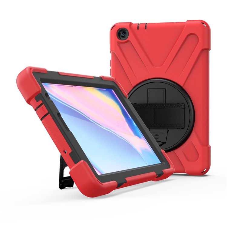 X-Shape PC + TPU Rotary Kickstand Cover Casing with Handstrap for Samsung Galaxy Tab A 8.0 (2019) with S Pen SM-P200 - Red-1