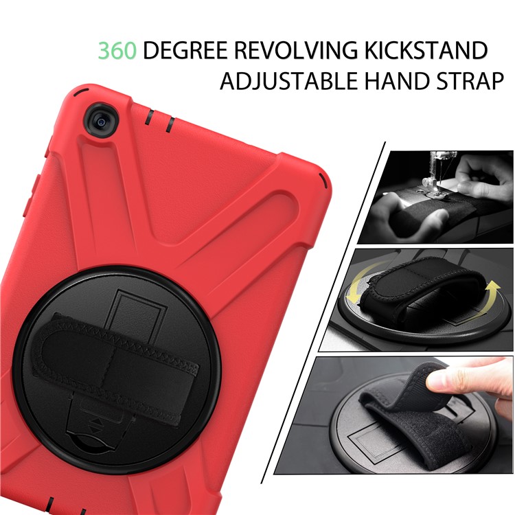 X-Shape PC + TPU Rotary Kickstand Cover Casing with Handstrap for Samsung Galaxy Tab A 8.0 (2019) with S Pen SM-P200 - Red-10