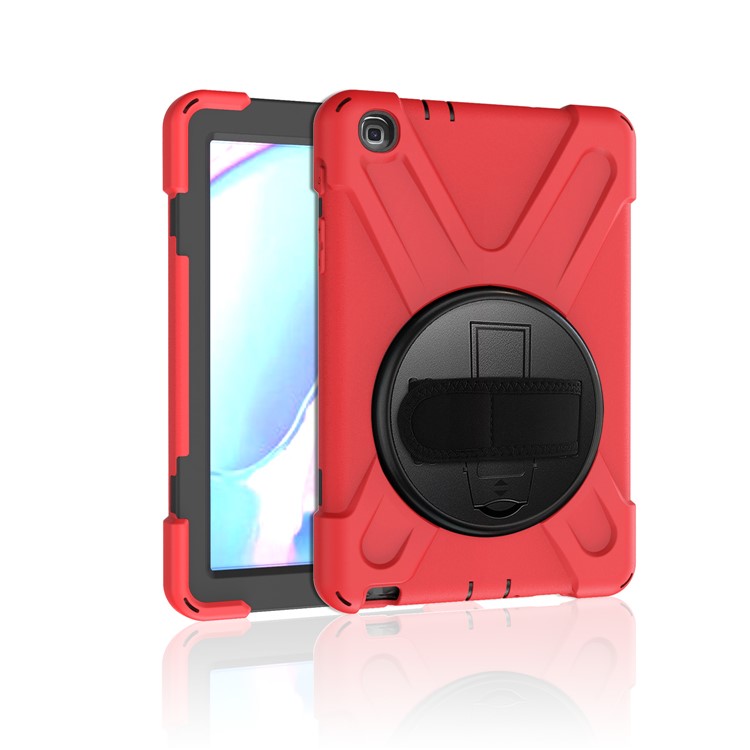 X-Shape PC + TPU Rotary Kickstand Cover Casing with Handstrap for Samsung Galaxy Tab A 8.0 (2019) with S Pen SM-P200 - Red-11
