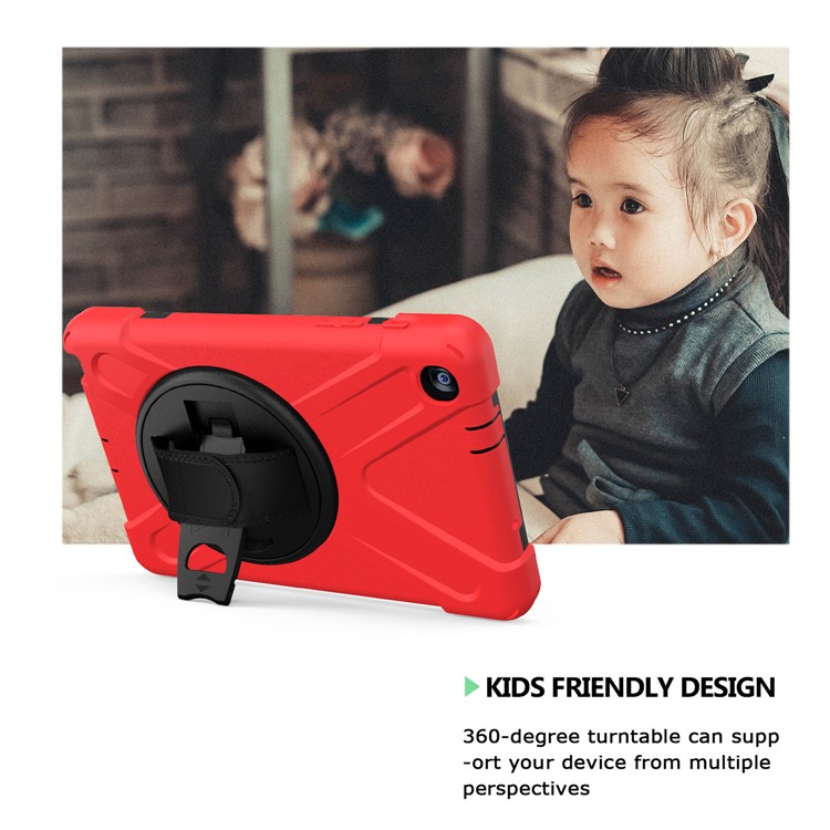 X-Shape PC + TPU Rotary Kickstand Cover Casing with Handstrap for Samsung Galaxy Tab A 8.0 (2019) with S Pen SM-P200 - Red-2