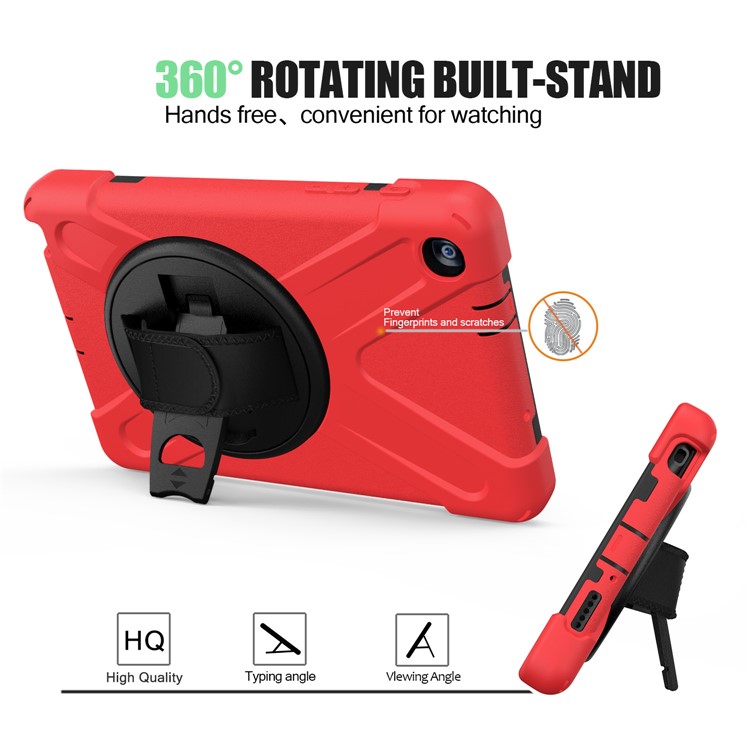 X-Shape PC + TPU Rotary Kickstand Cover Casing with Handstrap for Samsung Galaxy Tab A 8.0 (2019) with S Pen SM-P200 - Red-3