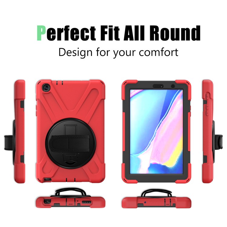 X-Shape PC + TPU Rotary Kickstand Cover Casing with Handstrap for Samsung Galaxy Tab A 8.0 (2019) with S Pen SM-P200 - Red-4