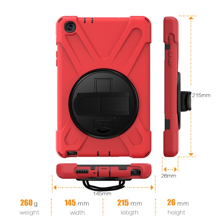 X-Shape PC + TPU Rotary Kickstand Cover Casing with Handstrap for Samsung Galaxy Tab A 8.0 (2019) with S Pen SM-P200 - Red-5