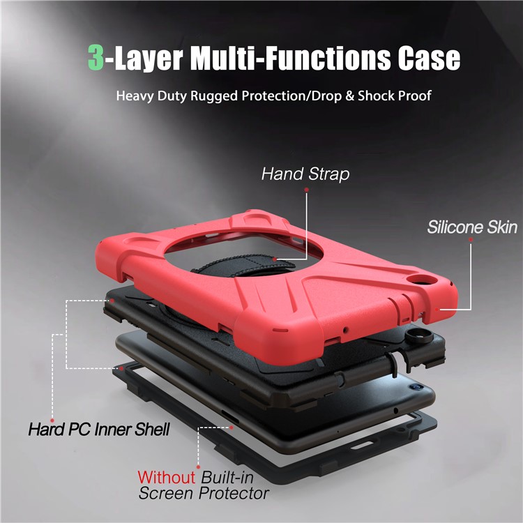 X-Shape PC + TPU Rotary Kickstand Cover Casing with Handstrap for Samsung Galaxy Tab A 8.0 (2019) with S Pen SM-P200 - Red-6