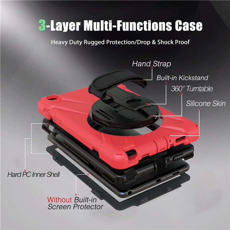 X-Shape PC + TPU Rotary Kickstand Cover Casing with Handstrap for Samsung Galaxy Tab A 8.0 (2019) with S Pen SM-P200 - Red-7