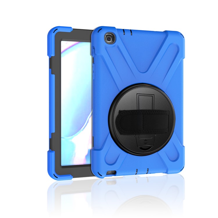 X-Shape PC + TPU Rotary Kickstand Cover Casing with Handstrap for Samsung Galaxy Tab A 8.0 (2019) with S Pen SM-P200 - Blue-11