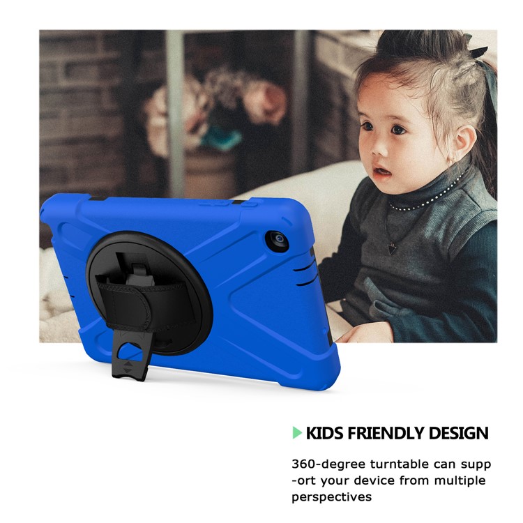 X-Shape PC + TPU Rotary Kickstand Cover Casing with Handstrap for Samsung Galaxy Tab A 8.0 (2019) with S Pen SM-P200 - Blue-2