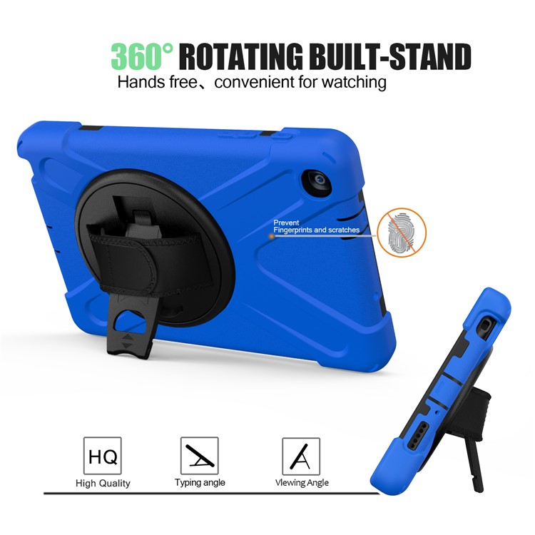 X-Shape PC + TPU Rotary Kickstand Cover Casing with Handstrap for Samsung Galaxy Tab A 8.0 (2019) with S Pen SM-P200 - Blue-3